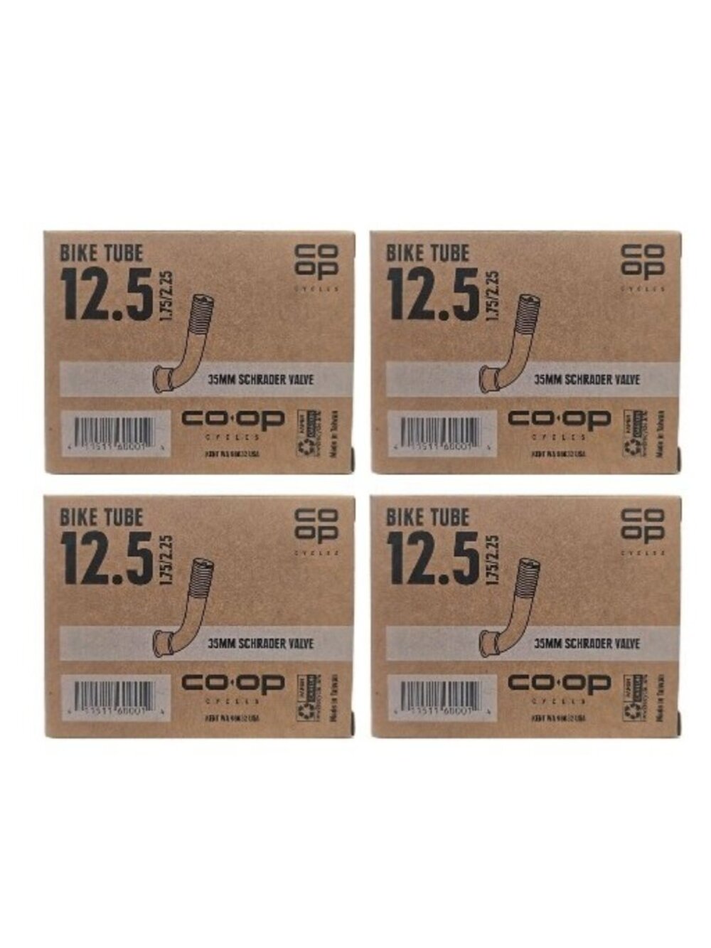 4 PACK 12.5 Inch 1.75/2.25 Bike Tube 35mm Bent Schrader Valve Co-Op Cycles